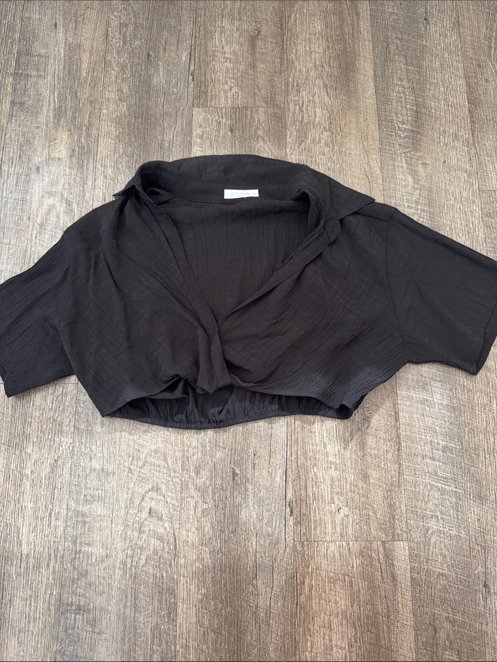 Black Cropped Tie-Front Top - 12th tribe
